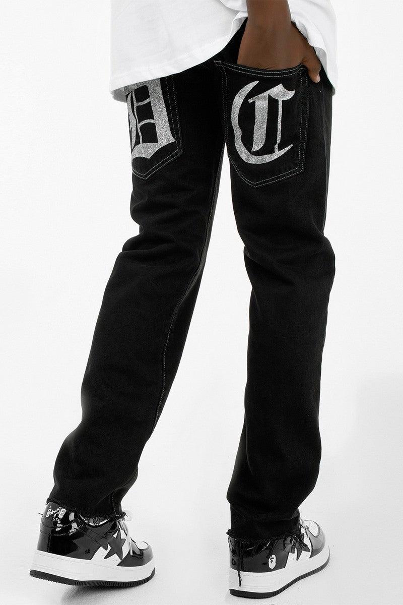 Back Print Straight Jeans - Keystreetwear