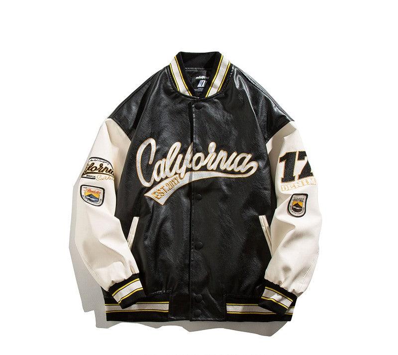 California Leather Baseball Jacket Black