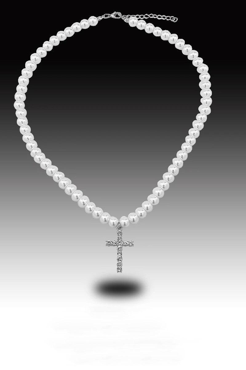 Cross Pearl Necklace - Keystreetwear