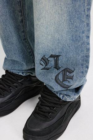 BONELESS Gothic Letters Washed Straight Jeans - Keystreetwear