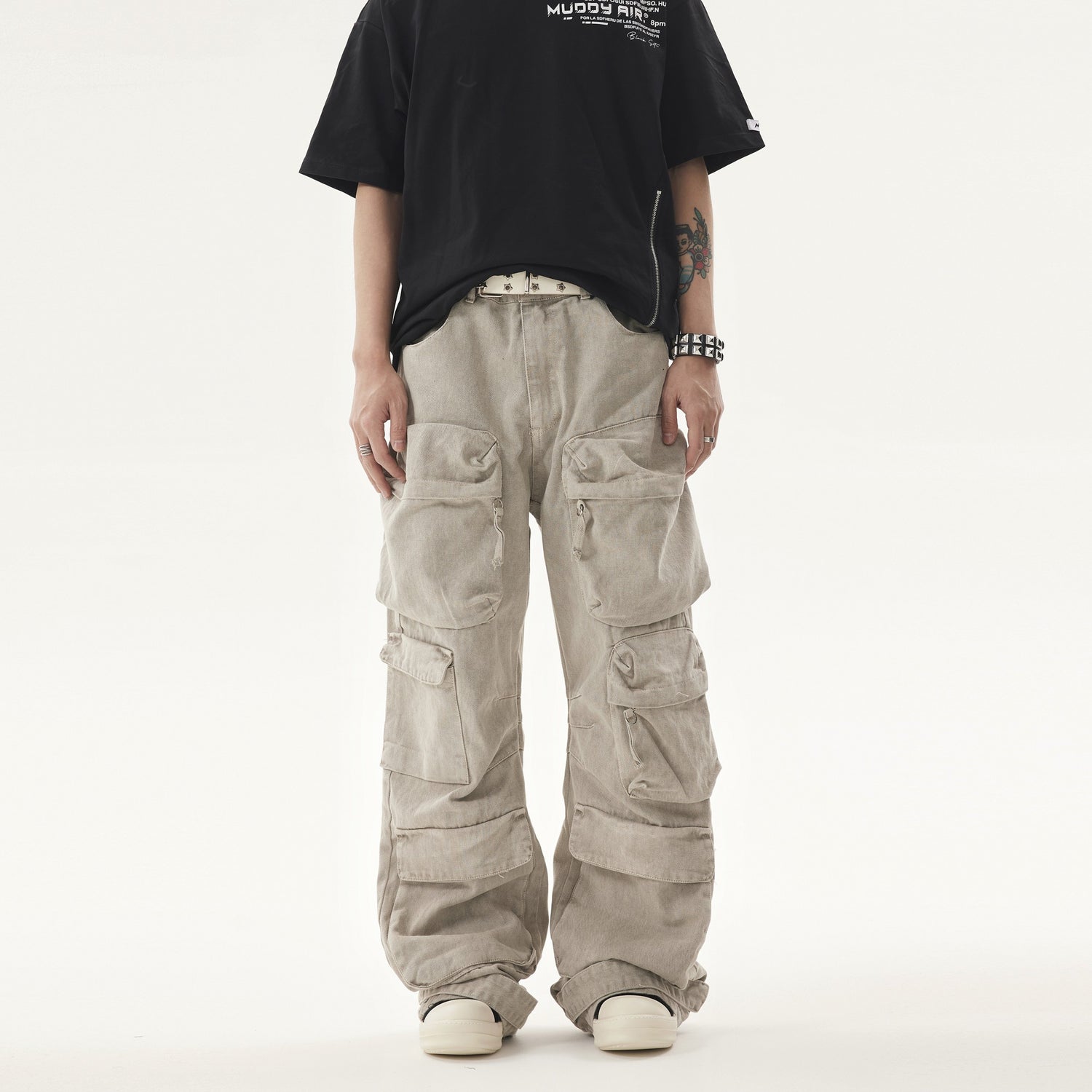 Heavy Distressed Pants Light Brown - Streetwear