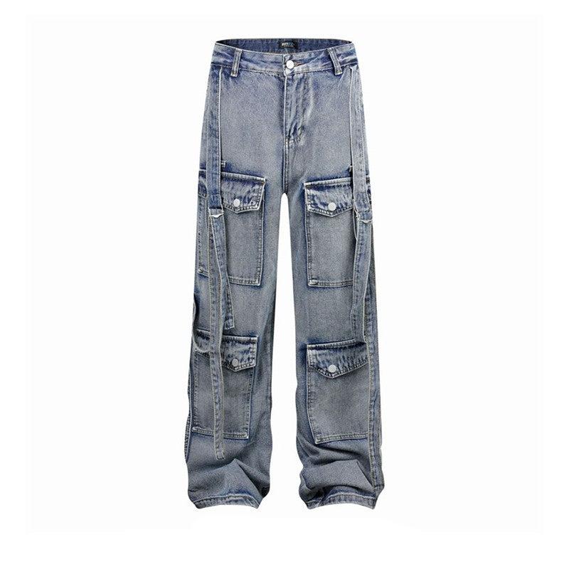 Distressed Multi Pocket Straight Pants