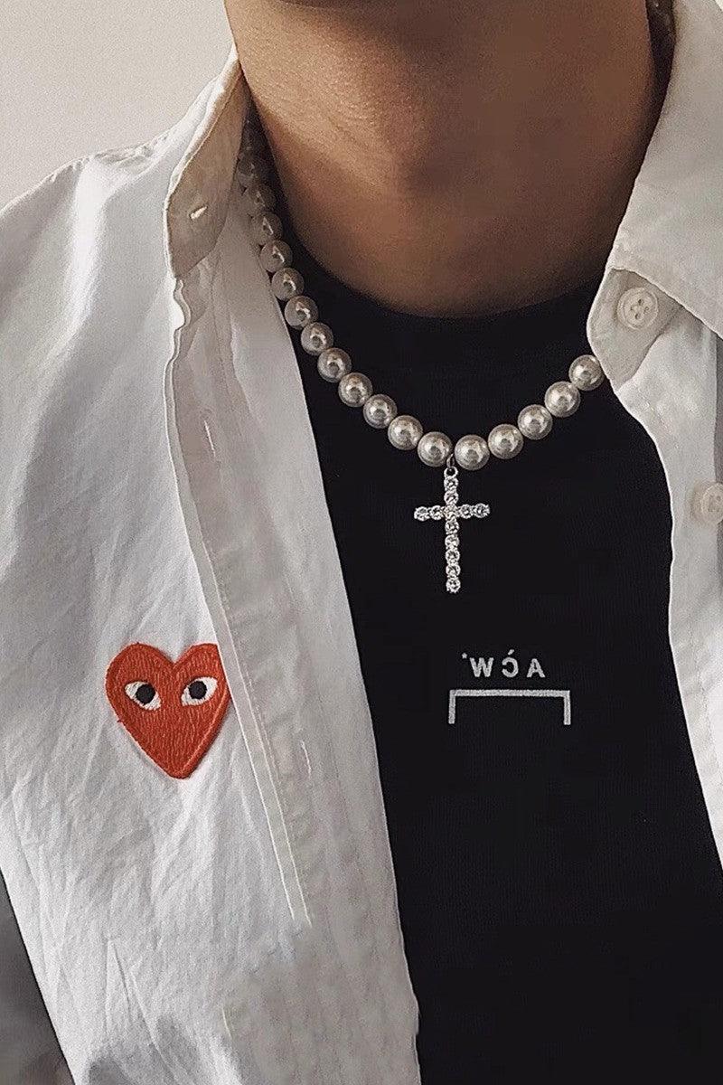 Cross Pearl Necklace - Keystreetwear