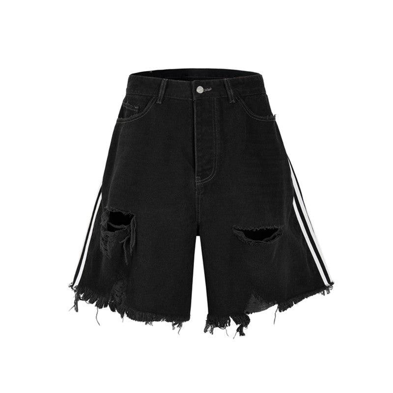 Damaged Three Bar Denim Shorts - Keystreetwear