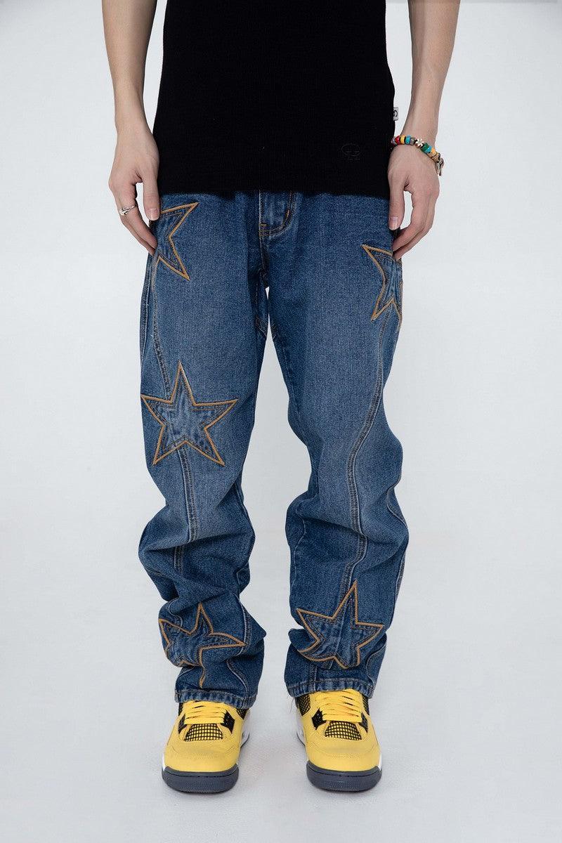 Stars Embroidered Jeans - Keystreetwear