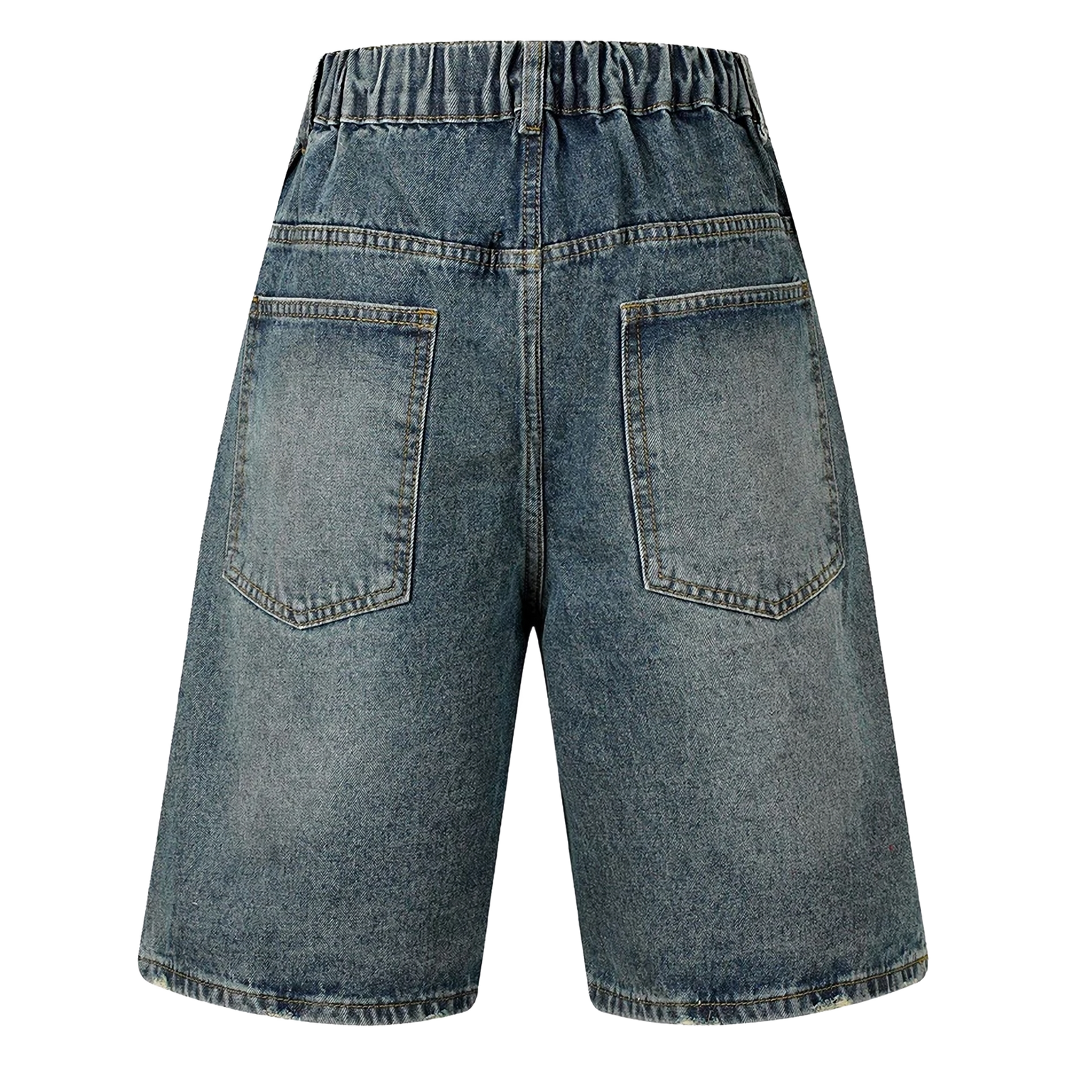 &quot;Wide Leg Webbed Denim Shorts Blue Backside
  – Keystreetwear&quot;