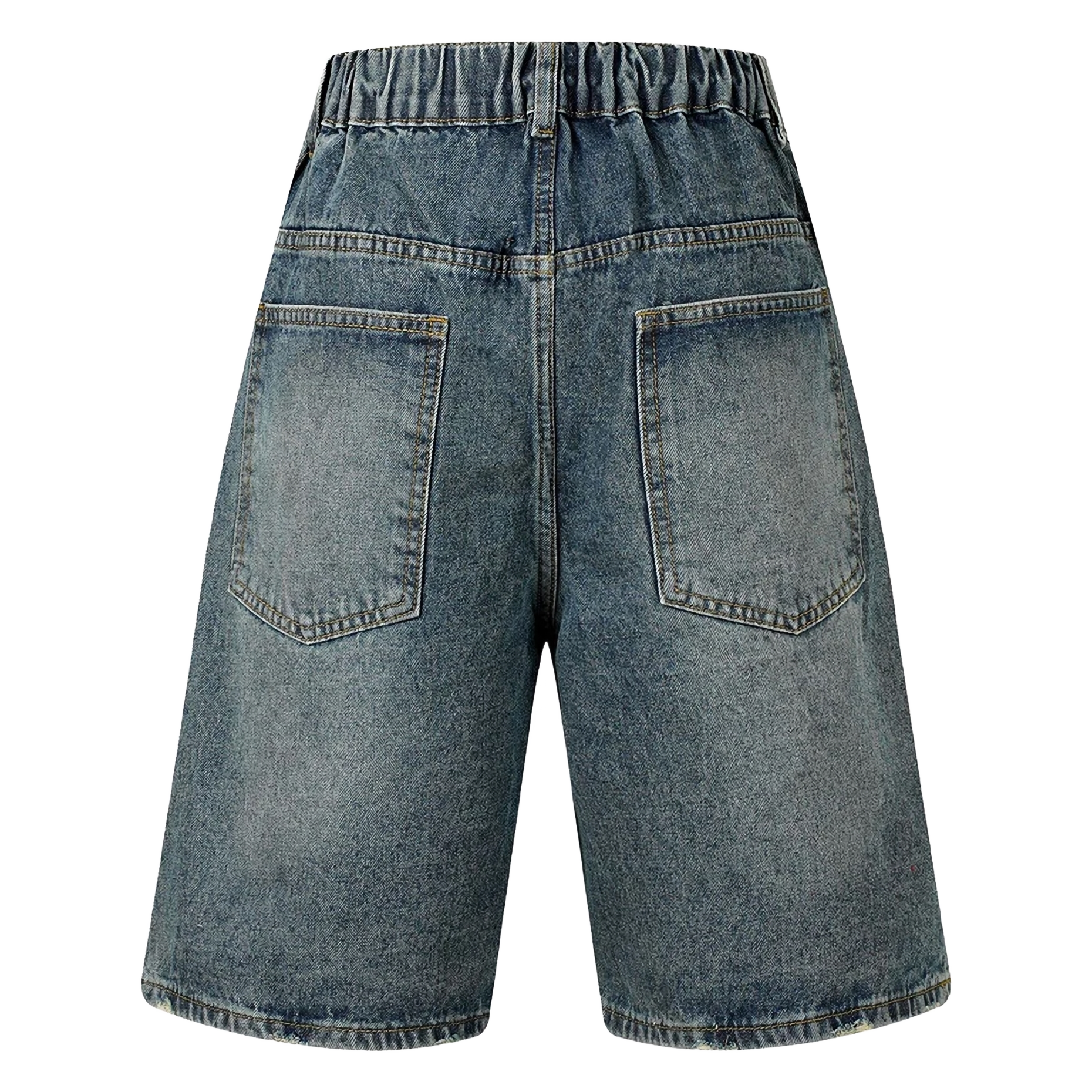 &quot;Wide Leg Webbed Denim Shorts Blue Backside
  – Keystreetwear&quot;