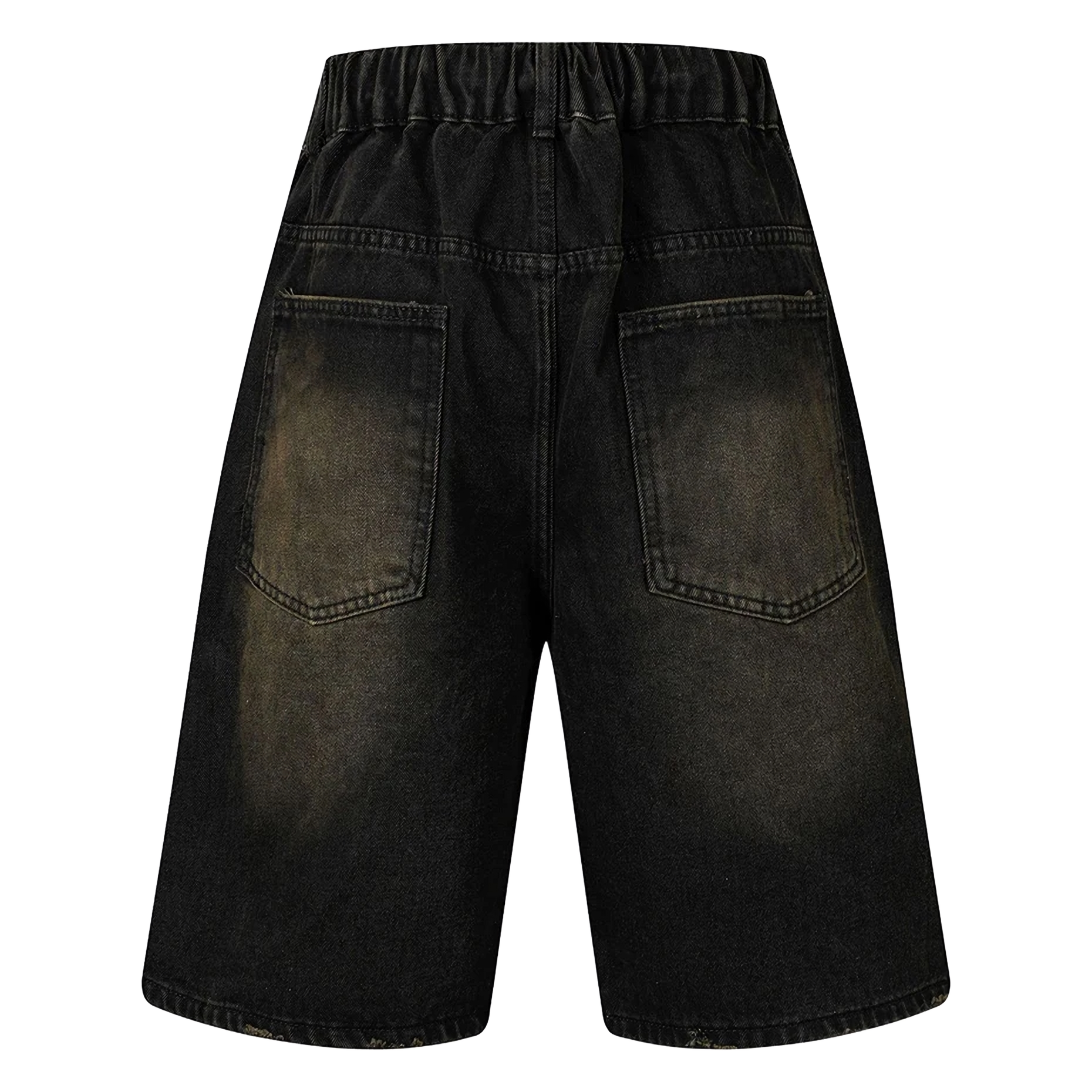 &quot;Wide Leg Webbed Denim Shorts Black Backside
  – Keystreetwear&quot;