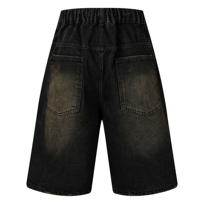 &quot;Wide Leg Webbed Denim Shorts Black Backside
  – Keystreetwear&quot;