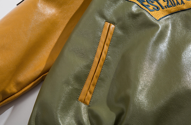 California Leather Baseball Jacket Pocket Side