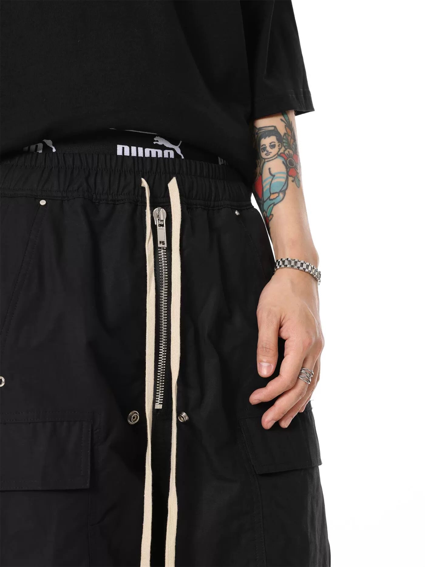 Ultra Wide Black Canvas Cargo Pants