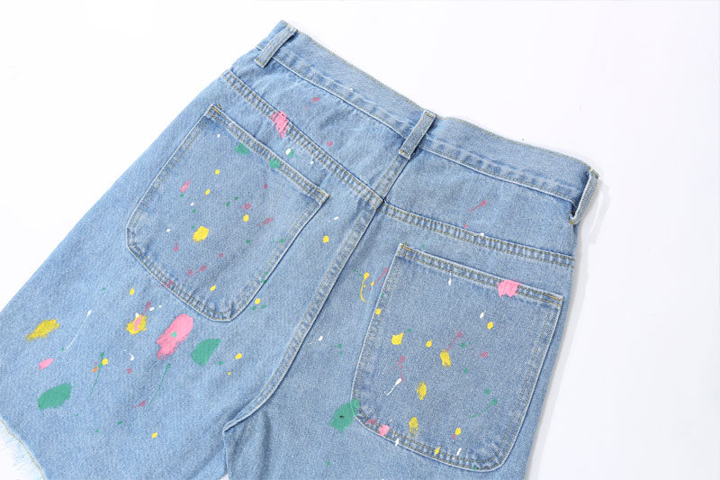 Brushstroke Embroidered Patches Denim Shorts Back