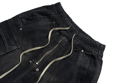 Rugged Denim Shorts with Frayed Hem Zip and Waistline Details