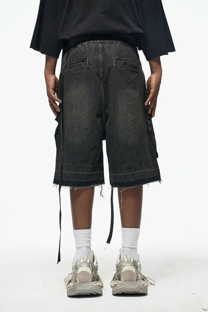 Rugged Denim Shorts with Frayed Hem