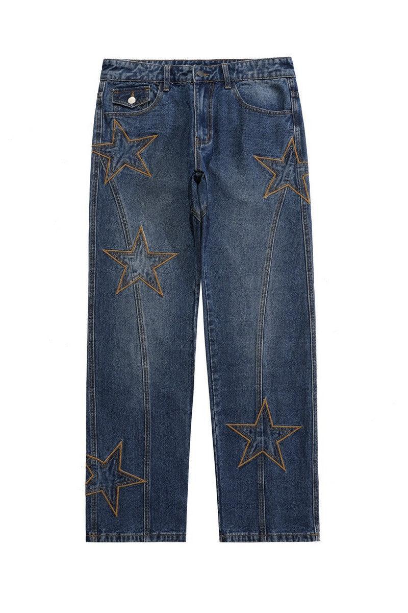 Stars Embroidered Jeans - Keystreetwear