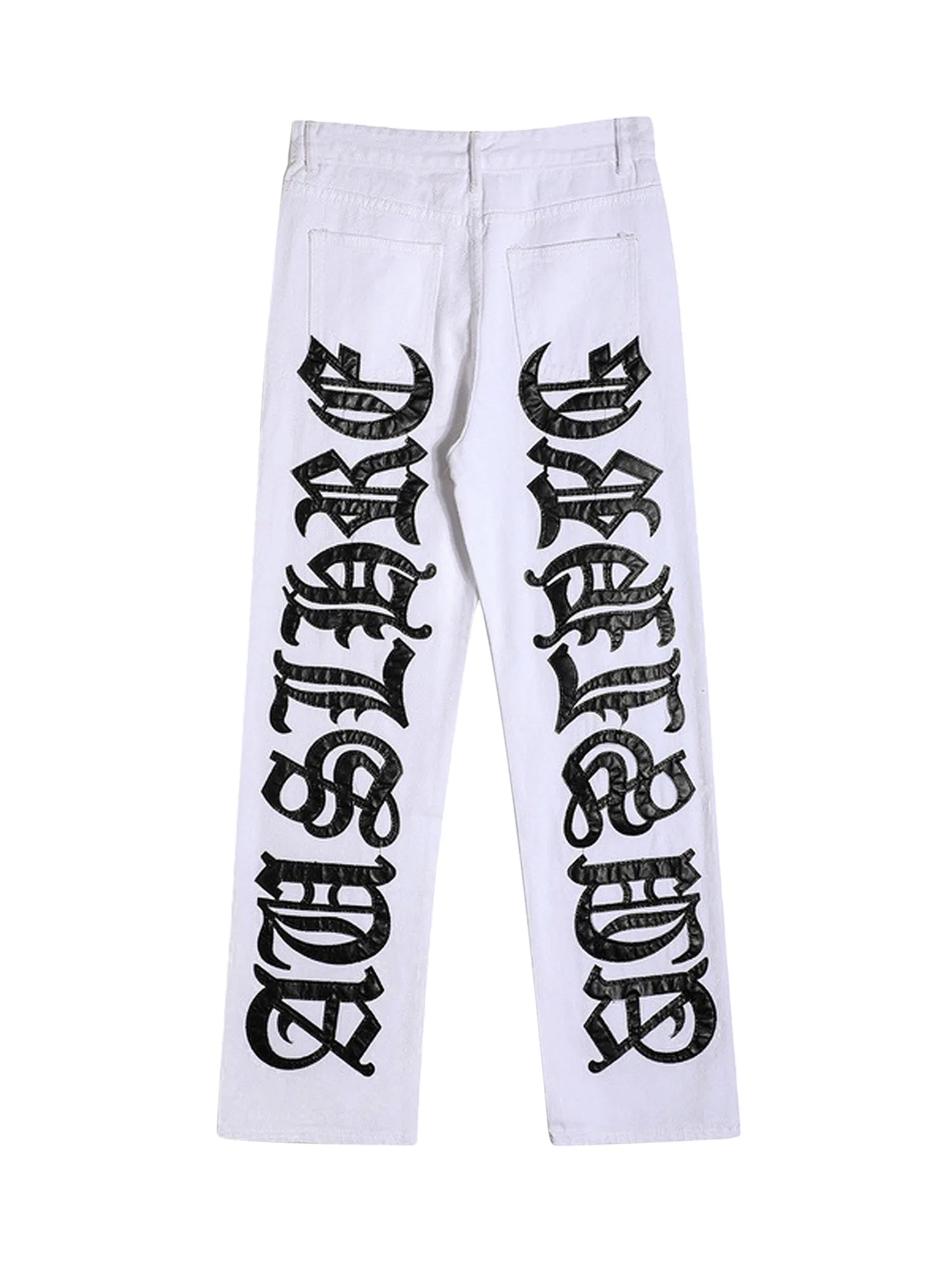 Burning Text Embroidered Letters Jeans