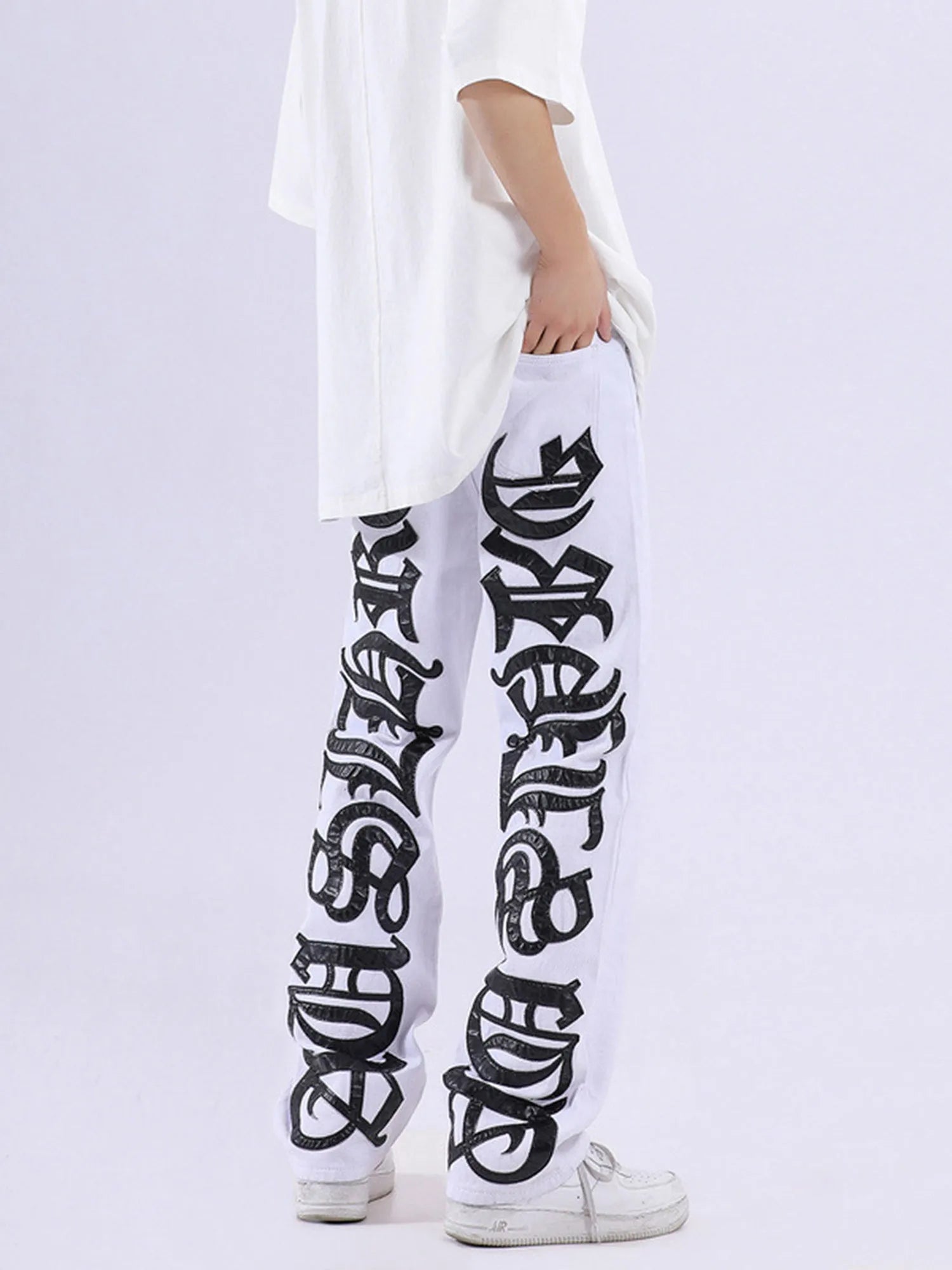 Burning Text Embroidered Letters Jeans