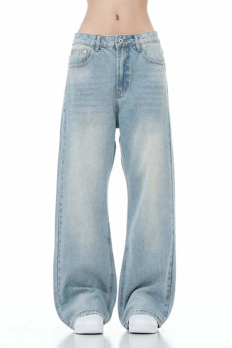 Washed Ice Blue Straight Jeans