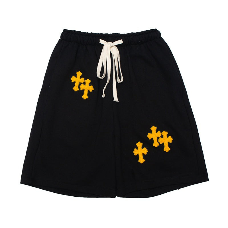 Flex Sweat Shorts with Cross Embroidery Detail White