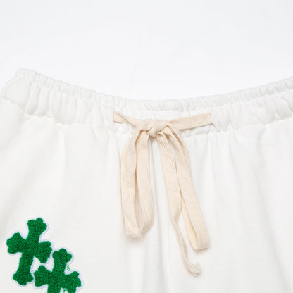 Flex Sweat Shorts with Green Cross Embroidery Detail White