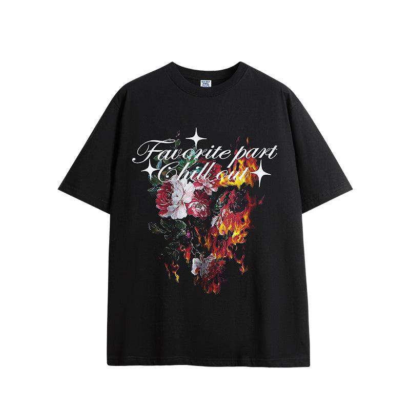 220gsm Flame Floral Printed Tshirt - Keystreetwear