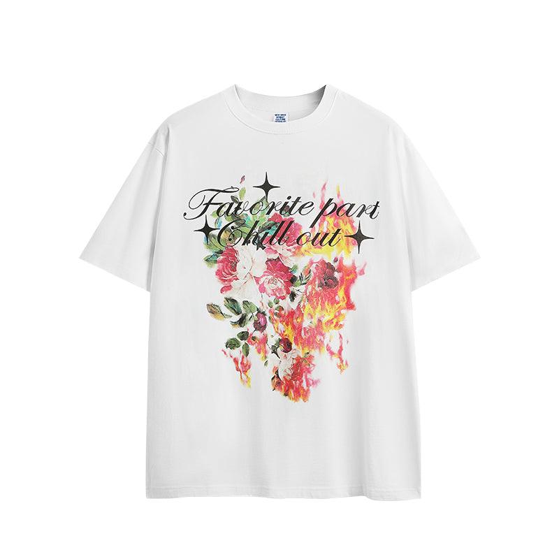 220gsm Flame Floral Printed Tshirt - Keystreetwear